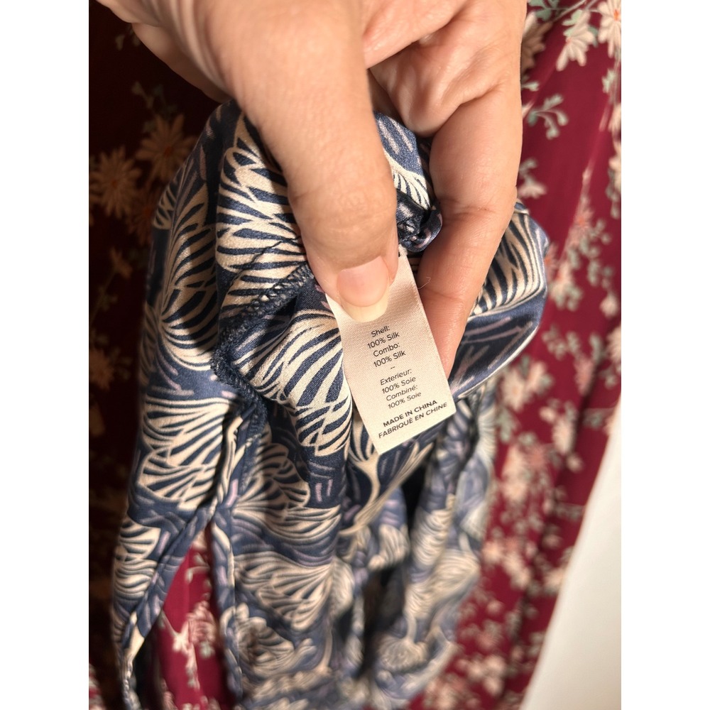 Cinq a Sept Burgundy Nathalia Floral Silk Asymmetrical Midi Dress 10 Mixed Print - Picture 12 of 12